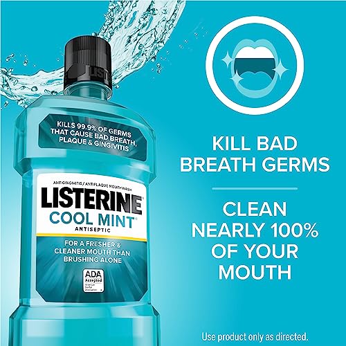 Listerine Cool Mint Antiseptic Mouthwash to Kill 99% of Bad Breath Germs and Gum Therapy Mouthwash in Glacier Mint to Help Reverse Signs of Early Gingivitis, Convenience Pack, 2 x 1 L