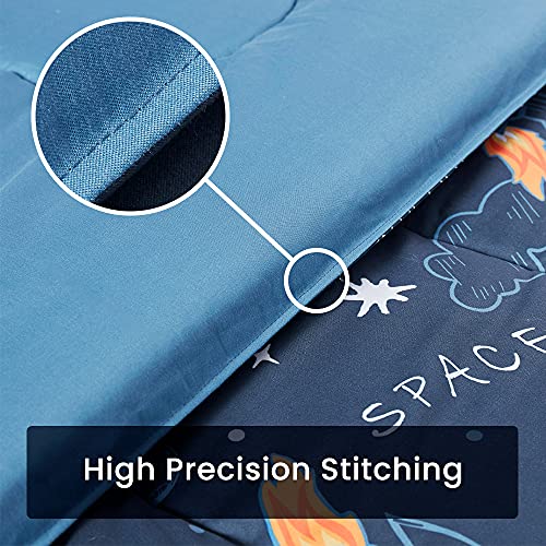 SLEEP ZONE Kids Full/Queen Size - 7 Pieces Super Cute & Soft Bedding Sets & Collections Including Comforter, Sheet, Pillowcase & Sham - Fade Resistant Easy Care (Space Rocket)
