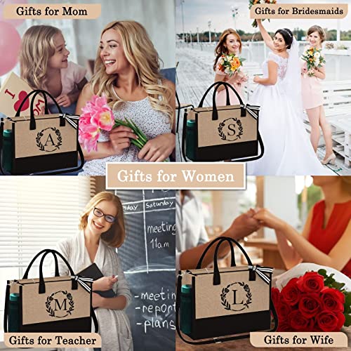 YOOLIFE Gifts for Women - Birthday Gifts for Women A Initial Jute Tote Beach Bag with Zipper Birthday Gifts for Women Friends Female Mom Sister Teacher Appreciation Gifts Bride Gifts