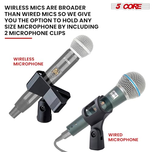 5 Core Microphone Stand Pair + Phone Holder Floor Boom Mic Stand Gooseneck + Tablet Holder Collapsible Adjustable Tripod Mic Stand w Two Mic Clips + Carry Bag for Singing Karaoke Studio Parties MS MOB