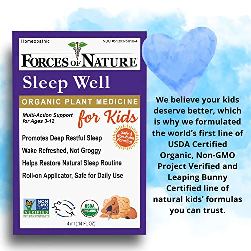 Forces of Nature – Kids Sleep Well Certified Organic (4ml), Non-GMO Verified, Natural Sleep Aid for Children, Promotes Deep, Restful Sleep, Restores Natural Sleep Routine, Homeopathic, Melatonin-Free