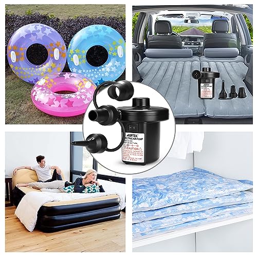 AGPTEK Electric Air Pump with 3 Nozzles, 110V AC/12V DC, Portable Quick-Fill Perfect Inflator/Deflator Pumps for Outdoor Camping, Inflatable Cushions, Air Mattress Beds, Boats, Swimming Ring