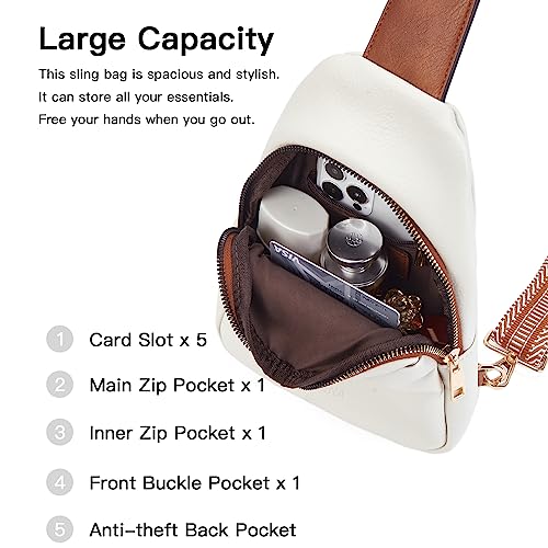 Telena Sling Bag for Women Crossbody Fanny Pack Vegan Leather Sling Chest Bag for Women Beige Brown