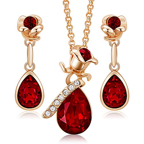 CDE Womens Necklace Set Rose Flower Jewelry Sets for Women Rose Gold Necklaces and Earrings Set Valentine's Day Mothers Day Jewelry Gift for Wife Mom Ladies