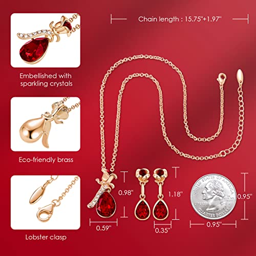 CDE Womens Necklace Set Rose Flower Jewelry Sets for Women Rose Gold Necklaces and Earrings Set Valentine's Day Mothers Day Jewelry Gift for Wife Mom Ladies