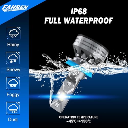 FAHREN H11/H8/H9 LED Bulb, 18000LM Super Bright, 6500K Cool White H11 Bulb for Halogen Replacement, IP68 Waterproof, Pack of 2