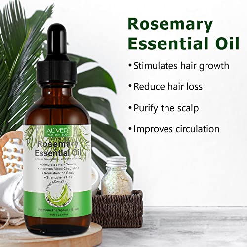 Rosemary Essential Oil for Hair Growth, 100% Pure Organic Rosemary Oil for Eyebrow and Eyelash, Nourishes The Scalp, Improves Blood Circulation,Rid of Itchy & Dry Scalp, Hair Loss Treatment 60ml