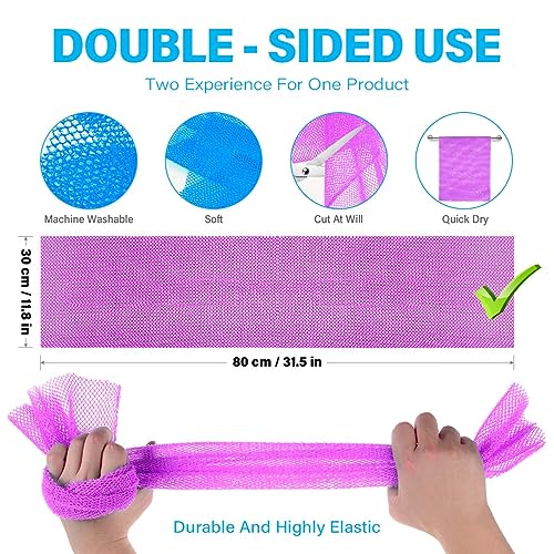 4 Pieces African Bath Sponge African Net Long Net Bath Sponge Exfoliating Shower Body Scrubber Back Scrubber Skin Smoother,Great for Daily Use (Blue, Green, Purple, White)