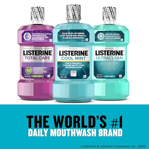 Listerine Cool Mint Antiseptic Mouthwash to Kill 99% of Germs That Cause Bad Breath, Plaque and Gingivitis, Cool Mint Flavor, 1 L (Pack of 2)