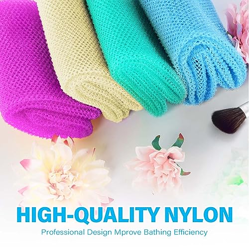 4 Pieces African Bath Sponge African Net Long Net Bath Sponge Exfoliating Shower Body Scrubber Back Scrubber Skin Smoother,Great for Daily Use (Blue, Green, Purple, White)