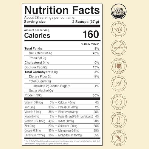 KOS Vegan Protein Powder Erythritol Free, Vanilla USDA Organic - Pea Protein Blend, Plant Based Superfood Rich in Vitamins & Minerals - Keto, Dairy Free - Meal Replacement for Women & Men, 28 Servings