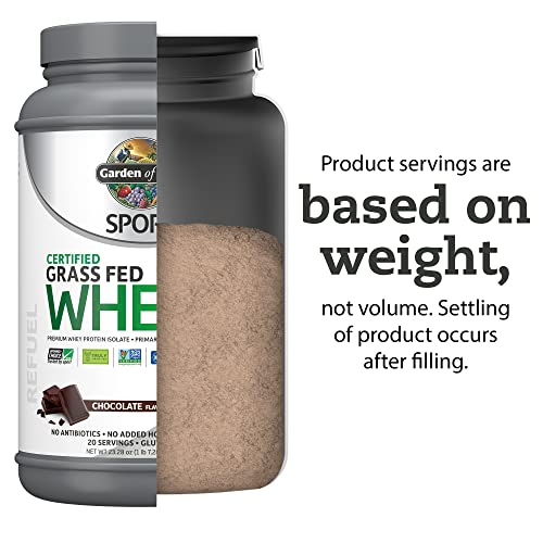 Garden of Life Sport Whey Protein Powder Chocolate, Premium Grass Fed Whey Protein Isolate Plus Probiotics for Immune System Health, 24g Protein, Non GMO, Gluten Free, Cold Processed - 20 Servings