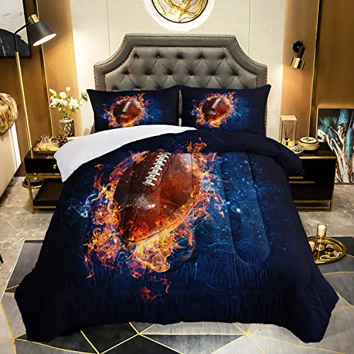 AILONEN Football Comforter Sets for Teenage Boys Bedroom, Basketball Theme Bedding Set Twin Size,Superior Slam Dunk Print Quilted Duvet for Cool Kids Bed,Sport Quilt,Microfiber Fabric,3Pcs
