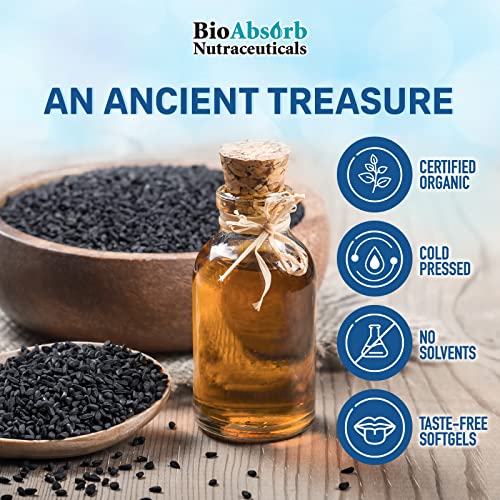 Bio Absorb Organic Black Seed Oil Capsules, 82-Day Supply, Cold Pressed Pure Black Cumin Seed Oil (Nigella Sativa) (330 softgels, 500mg)