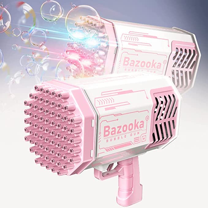 Bubble 𝐆𝐮𝐧 Bubble Machine with 69 Holes and Colorful Lights, Super Big Electric Automatic Bubble Maker Machine for Kids Adults Summer Outdoor Party Activity (Pink)