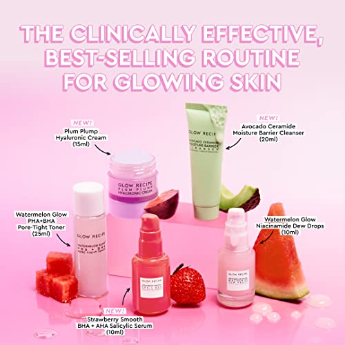 Glow Recipe - Fruit Babies Bestsellers Kit - Mini Travel Size Beauty Essentials - Avocado Foam Cleanser, Niacinamide Dew Drops Serum, Pore-Tight Toner, Salicylic Serum, Hyaluronic Acid Cream (6 Count)