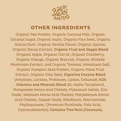 KOS Vegan Protein Powder Erythritol Free, Vanilla USDA Organic - Pea Protein Blend, Plant Based Superfood Rich in Vitamins & Minerals - Keto, Dairy Free - Meal Replacement for Women & Men, 28 Servings