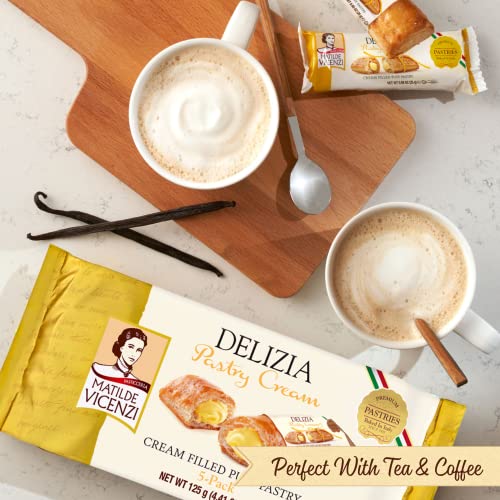 Delizia Pastry Cream by Pasticceria Matilde Vicenzi | Cream Filled Puff Pastry Patisserie Rolls | All-Natural, Kosher Dairy | Made in Italy | 4.41oz (125g) Box, 4-Pack