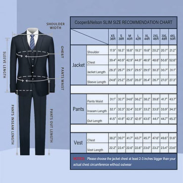Cooper & Nelson Men's Suit Slim Fit, 3 Piece Suits for Men, One Button Solid Jacket Vest Pants with Tie, Tuxedo Set Black XS