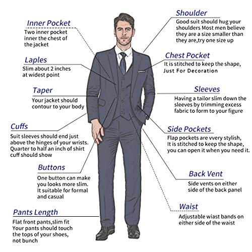 MAGE MALE Men's 3 Pieces Suit Elegant Solid One Button Slim Fit Single Breasted Party Blazer Vest Pants Set. Black