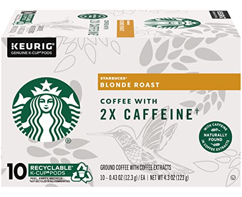 Starbucks Coffee K-Cup Pods with Caffeine Naturally Found in Coffee Extracts, 10 CT K-Cup Pods Per Box (Blonde Roast) (Pack of 2)