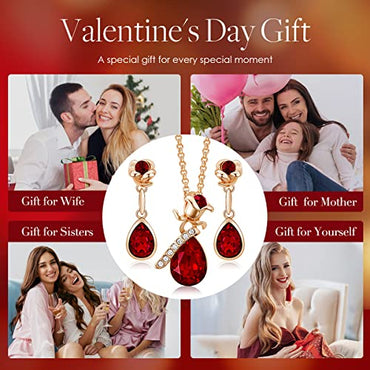 CDE Womens Necklace Set Rose Flower Jewelry Sets for Women Rose Gold Necklaces and Earrings Set Valentine's Day Mothers Day Jewelry Gift for Wife Mom Ladies