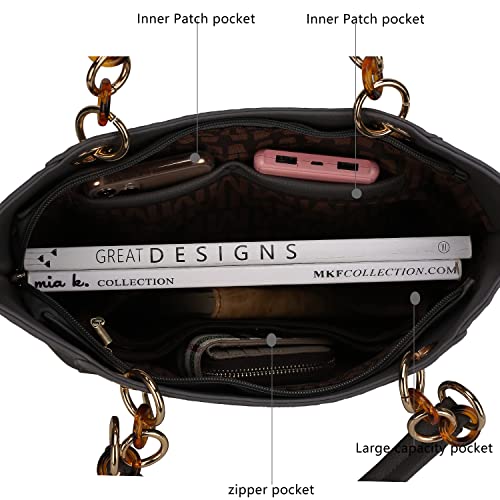 MKF Collection Shoulder Bag for Women, PU Leather Pocketbook Top-Handle Crossbody Purse Tote Satchel Handbag Black