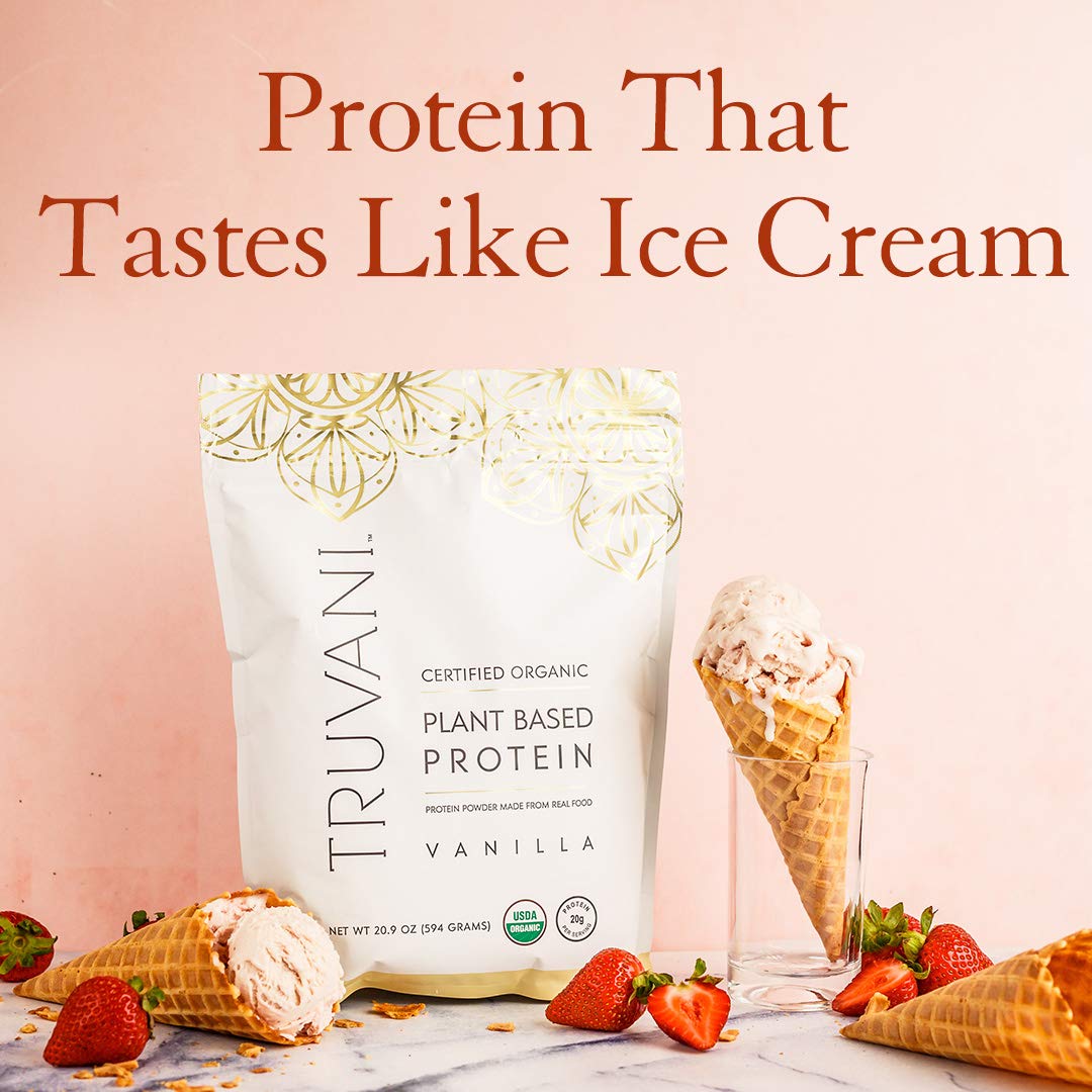 Truvani Organic Vegan Protein Powder, Organic Pea Protein Powder, Vegan, Non GMO, Gluten/Diary Free, Vanilla, 20.9oz (1pk, 20 Servings)