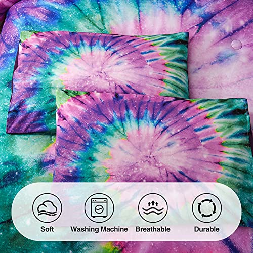 A Nice Night Bedding Tie Dye Galaxy Comforter Set, Psychedelic Swirl Pattern Colorful Boho, Boys Girls Bedding Quilt Sets (Purple, Twin(68-by-88-inches))