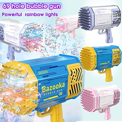 Bubble 𝐆𝐮𝐧 Bubble Machine with 69 Holes and Colorful Lights, Super Big Electric Automatic Bubble Maker Machine for Kids Adults Summer Outdoor Party Activity (Pink)