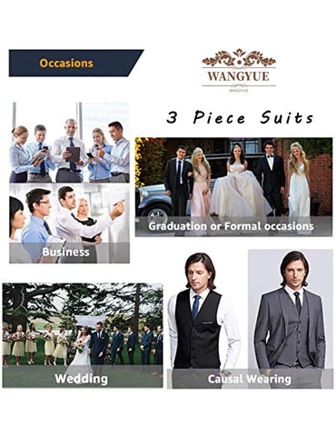 Slim Fit 3 Piece Suits for Men Set Formal Wedding Suit Double Breasted Vest Casual Dress Navy Suits Size 42 L