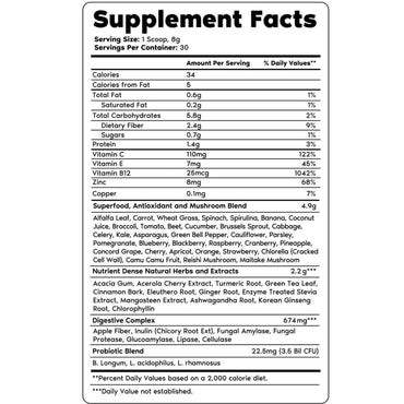 Primal Harvest Super Greens Powder, 30 Servings w/+50 Greens Superfood Chlorella, Probiotics, Green Tea, Wheatgrass, Kale, Turmeric for Energy,Primal Greens