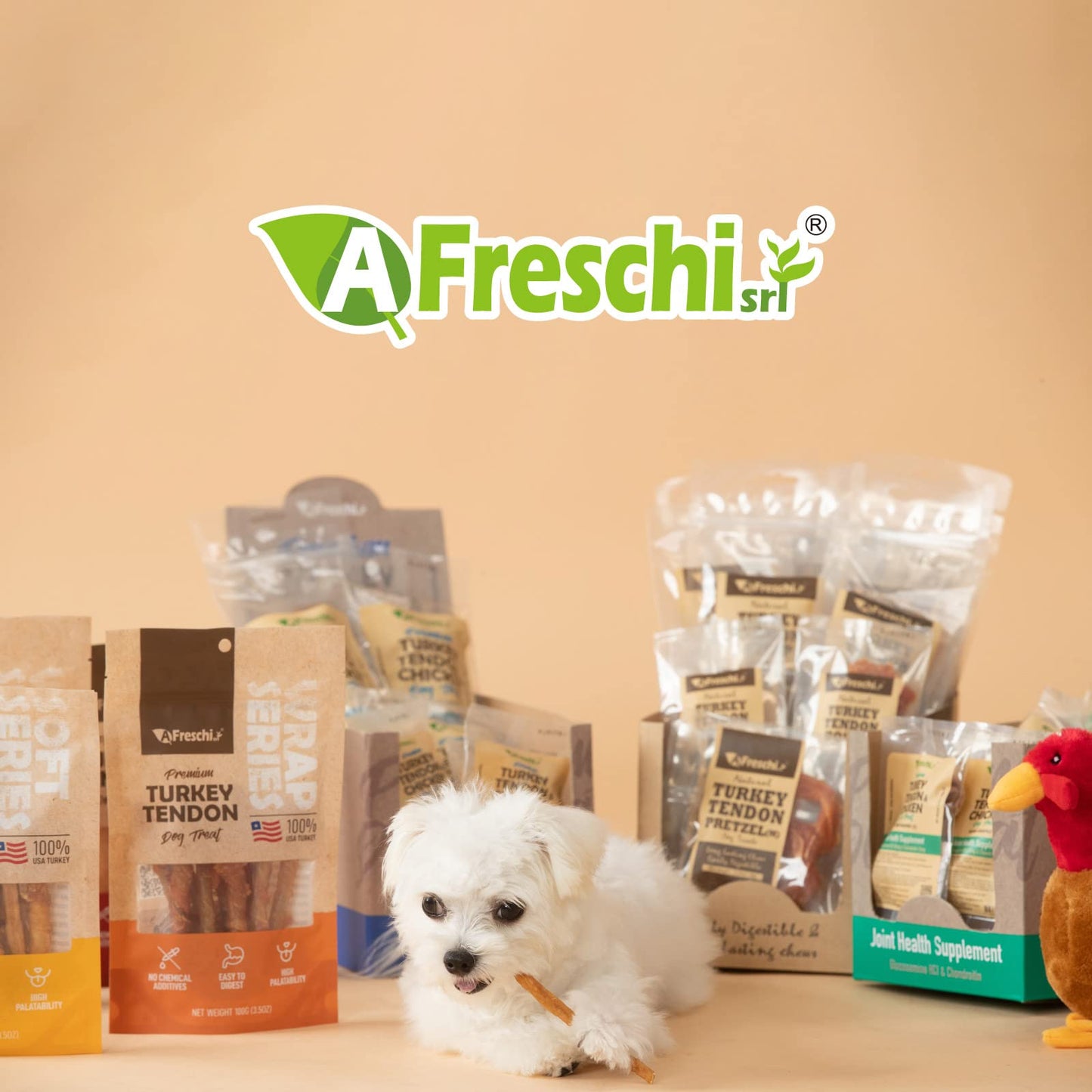 Afreschi Turkey Tendon for Dogs, Dog Treats for Signature Series, All Natural Human Grade Puppy Chew, Ingredient Sourced from USA, Hypoallergenic, Rawhide Alternative, 1 Unit/Pack Strip (Large)
