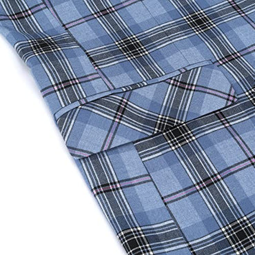 Men's Plaid Modern Fit 3-Piece Suit Blazer Jacket Tux Vest & Trousers Royal Blue
