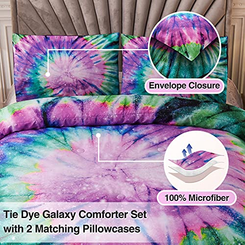 A Nice Night Bedding Tie Dye Galaxy Comforter Set, Psychedelic Swirl Pattern Colorful Boho, Boys Girls Bedding Quilt Sets (Purple, Twin(68-by-88-inches))