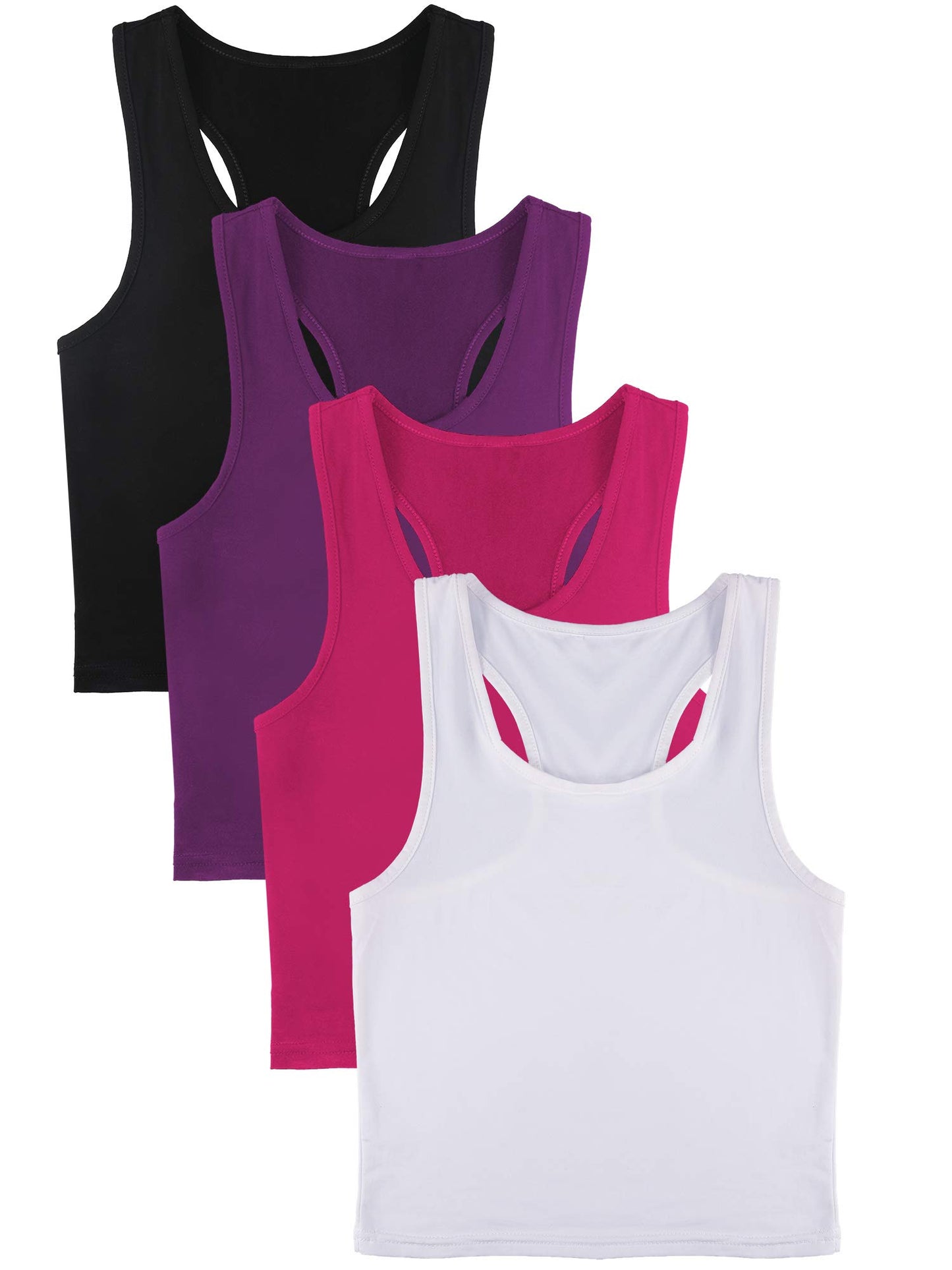 Boao 4 Pieces Basic Crop Tank Tops Sleeveless Racerback Crop Top for Women(Black, White, Rose Red, Purple,Small)