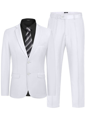 COOFANDY Men's 2 Piece Suits Slim Fit 2 Button Dress Suits Tuxedo Jacket Blazer Suit for Wedding Dinner Prom White