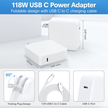 Mac Book Pro Charger - 118W USB C Charger Fast Charger for USB C Port MacBook pro/Air, ipad Pro, Samsung Galaxy and All USB C Device, Include Charge Cable(7.2ft/2.2m)