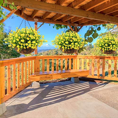 Homsunny Artificial Daisy Flower in Basket, Hanging Flowers Basket Centerpieces, Outdoors & Indoors Flowers in Coconut Lining Hanging Baskets for The Decoration of Courtyard(Yellow)