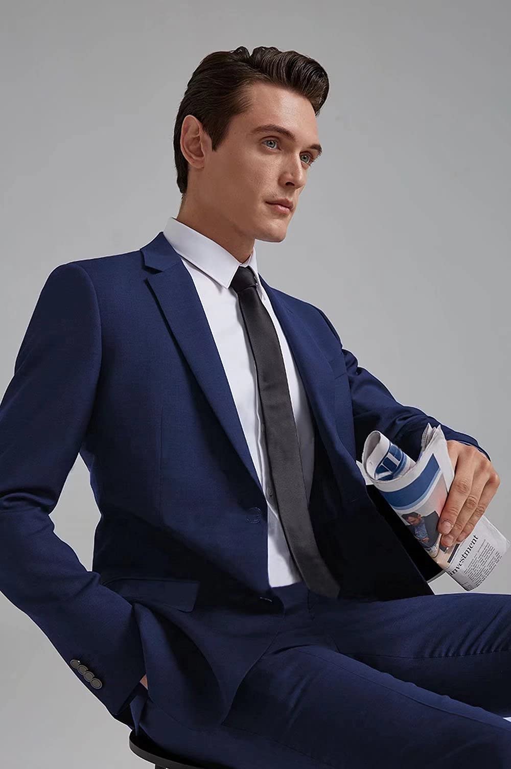 High-End Suits Men Suit 3 Pieces Slim Fit, Navy Blue Groomsmen Suit Business Suit for Men 2 Buttons Prom Tuxedo 3XL/4842