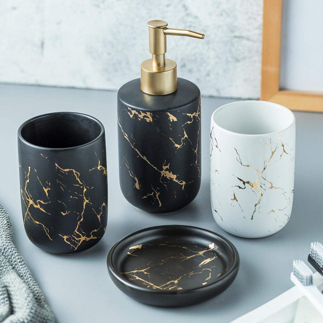 YYW Bathroom Accessories Set, 4Pcs/Set Luxury Ceramic Bathroom Accessory Set, Soap/Lotion Dispenser, Bathroom Tumbler, Soap Dish for Home Hotel Bathroom (White)