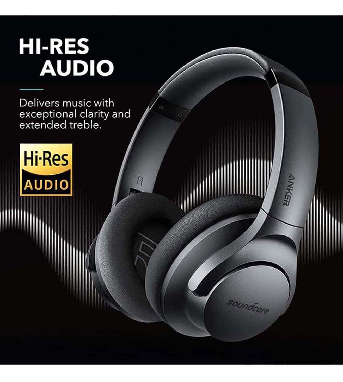 Soundcore Anker Life Q20 Hybrid Active Noise Cancelling Headphones, Wireless Over Ear Bluetooth Headphones, 40H Playtime, Hi-Res Audio, Deep Bass, Memory Foam Ear Cups, for Travel, Home Office