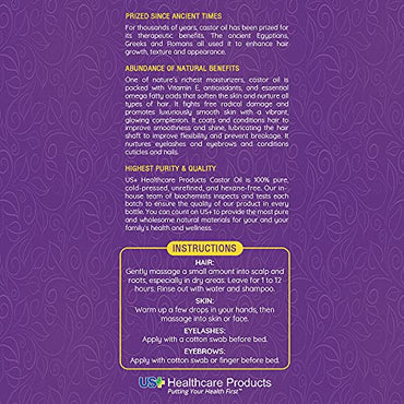 100% Pure Castor Oil - Cold-pressed, Unrefined, Hexane-free - Premium Quality - USP Grade (1 Gallon)