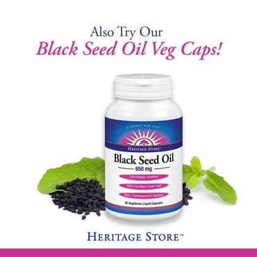 HERITAGE STORE Black Seed Oil | 3% Thymoquinone | Pure & Cold Pressed | Healthy Heart, Digestion, Immune, Metabolism, Hair & Skin Support | 1 oz