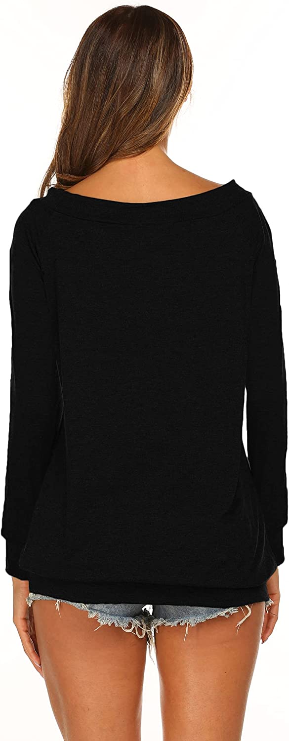 Halife Women's Long Sleeve Boat Neck Off Shoulder Blouse Tops Large Black