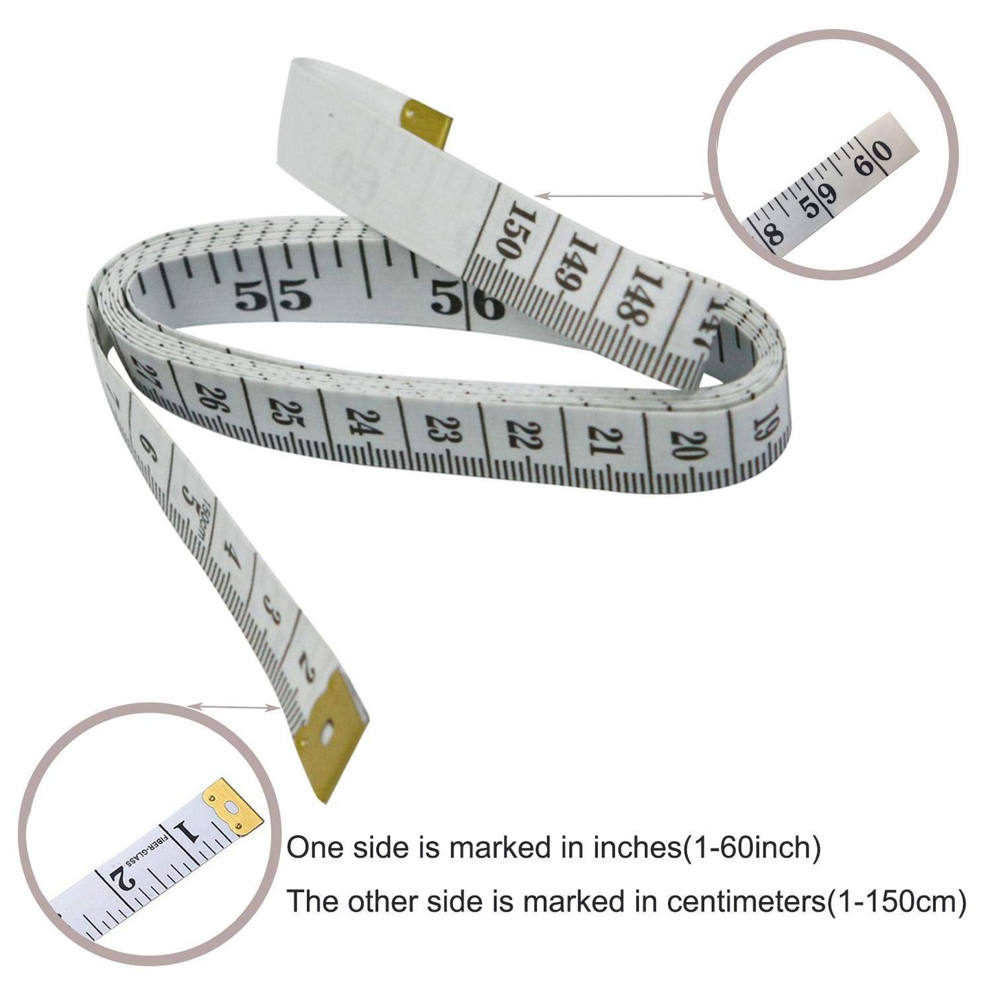 GDMINLO Soft Tape Measure Double Scale Body Sewing Flexible Ruler for Weight Loss Medical Measurement Tailor Craft Vinyl Ruler, Has Centimetre on Reverse Side 60-inch(White)