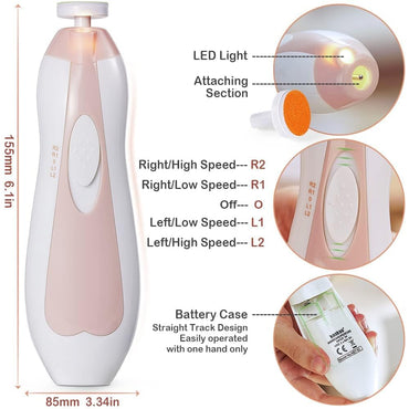 haakaa Baby Nail Trimmer Electric Safe Baby Nail Clippers Baby Nail File Kit Manicure Set, Trim Polish Grooming kit for Newborn Toddler or Adults Toes Fingernails, 6 Grinding Heads and LED Light