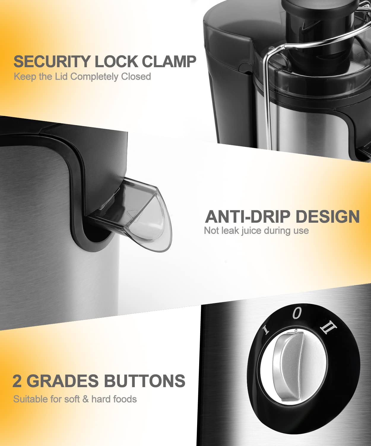 Juicer Machine, 600W Juicer with 3.5β Wide Chute for Whole Fruits and Veg, Juice Extractor with 3 Speeds, BPA Free, Easy to Clean, Compact Centrifugal Juicer Anti-drip