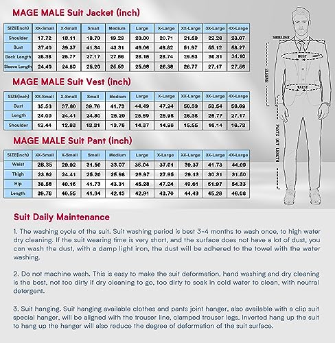 MAGE MALE Men's 3 Pieces Suit Elegant Solid One Button Slim Fit Single Breasted Party Blazer Vest Pants Set. Black