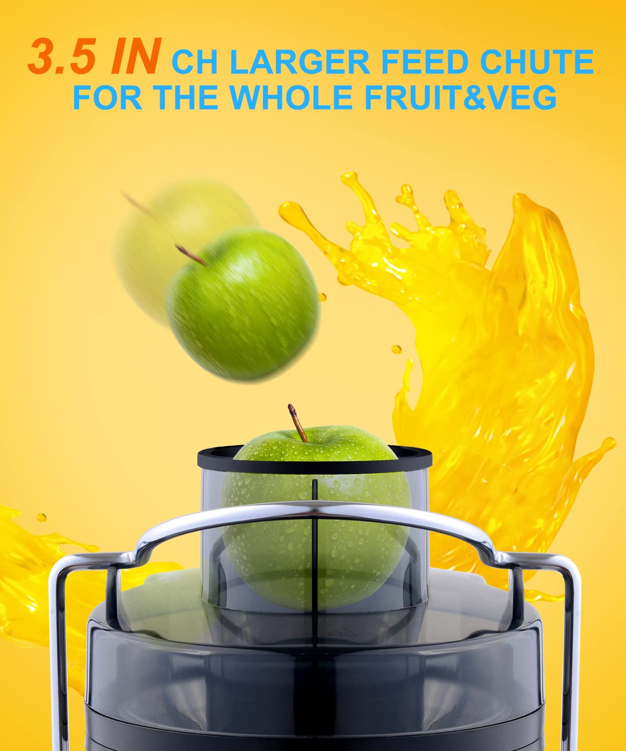 Juicer Machine, 600W Juicer with 3.5β Wide Chute for Whole Fruits and Veg, Juice Extractor with 3 Speeds, BPA Free, Easy to Clean, Compact Centrifugal Juicer Anti-drip